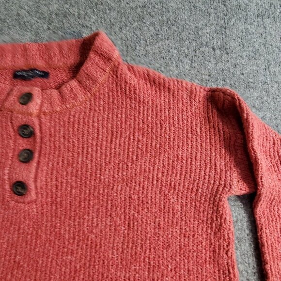 American Eagle Red Jegging Sweater Size Small Relaxed Fit Chunky Knit 1/4 Button - Picture 2 of 11